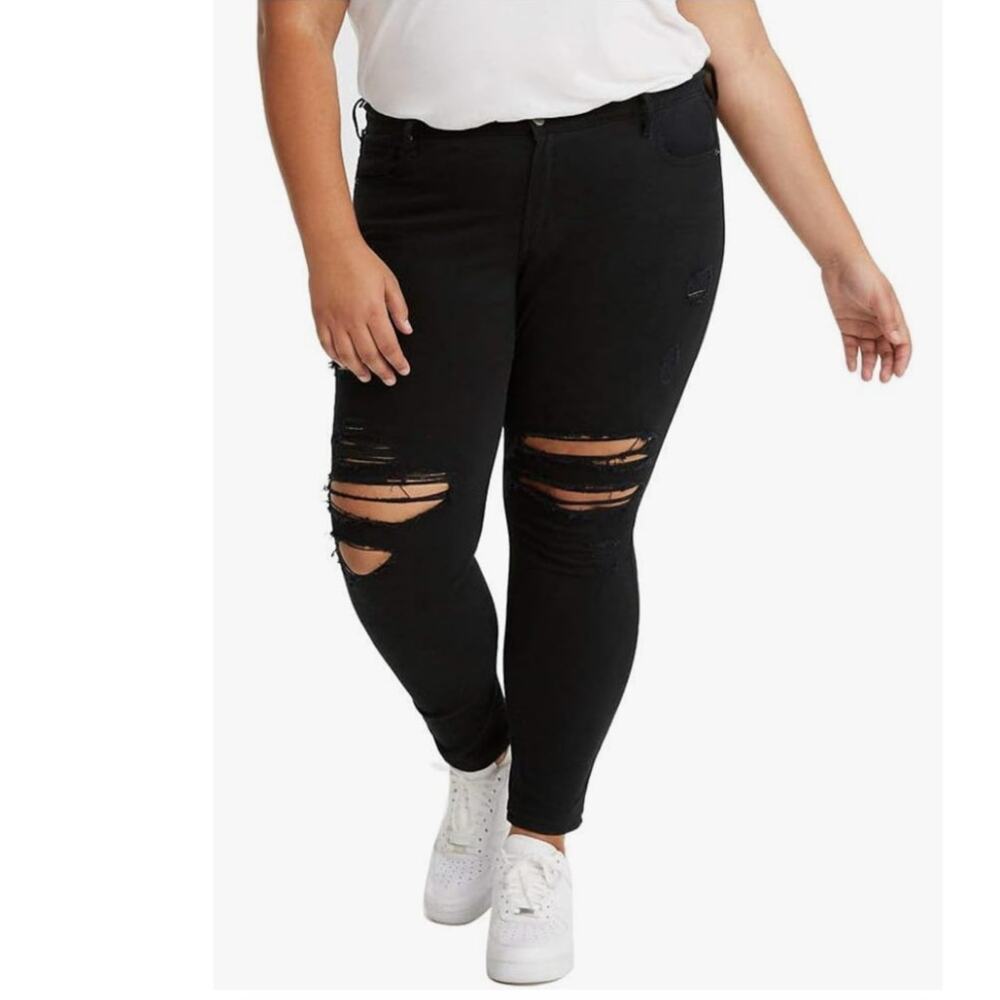 NWT Levi's Womens Destructed 711 Skinny Jeans Black Size‎ 18M